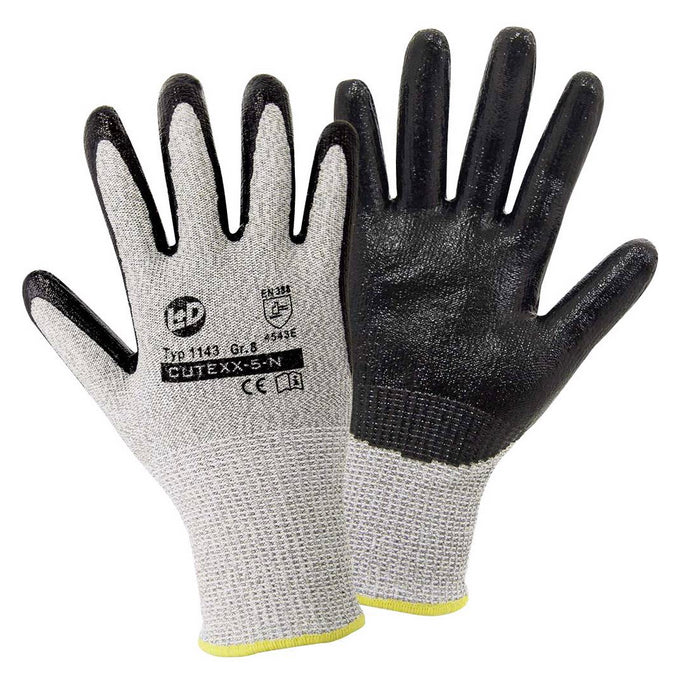 CUTEXX-5-N HPPE/Glasf. Schnittschutzhandschuh melange, schwarze Nitrilbeschich., EN 388 Cat II Größe 7 - 11