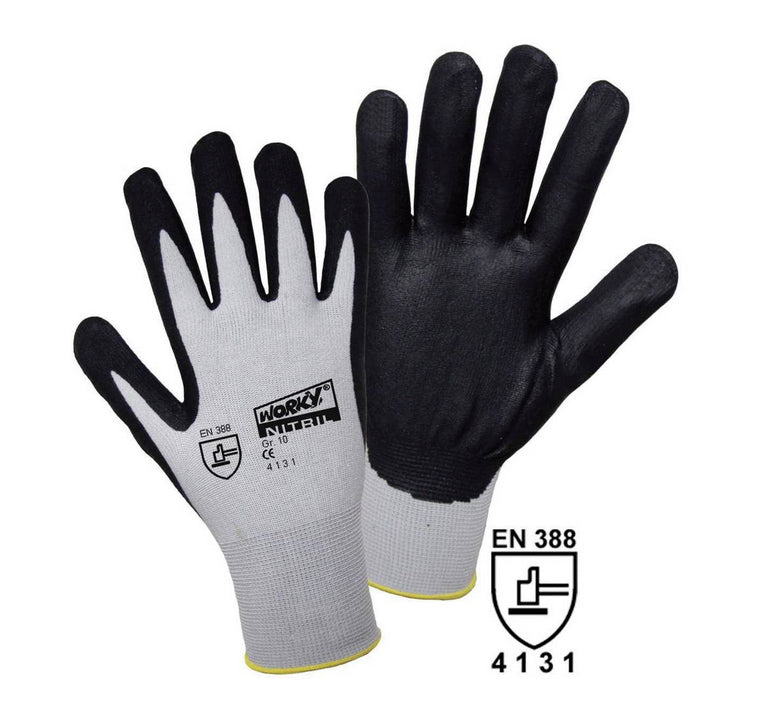NONE STICKY Foam Feinstrickhandschuh aus gr. Nylon sw geschäumte Nitril Beschichtung, EN 388, CAT II Größe 7 - 11