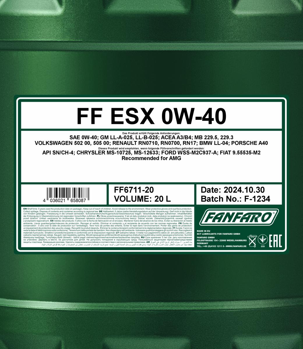 FANFARO 6711 ESX 0W-40 20 Liter