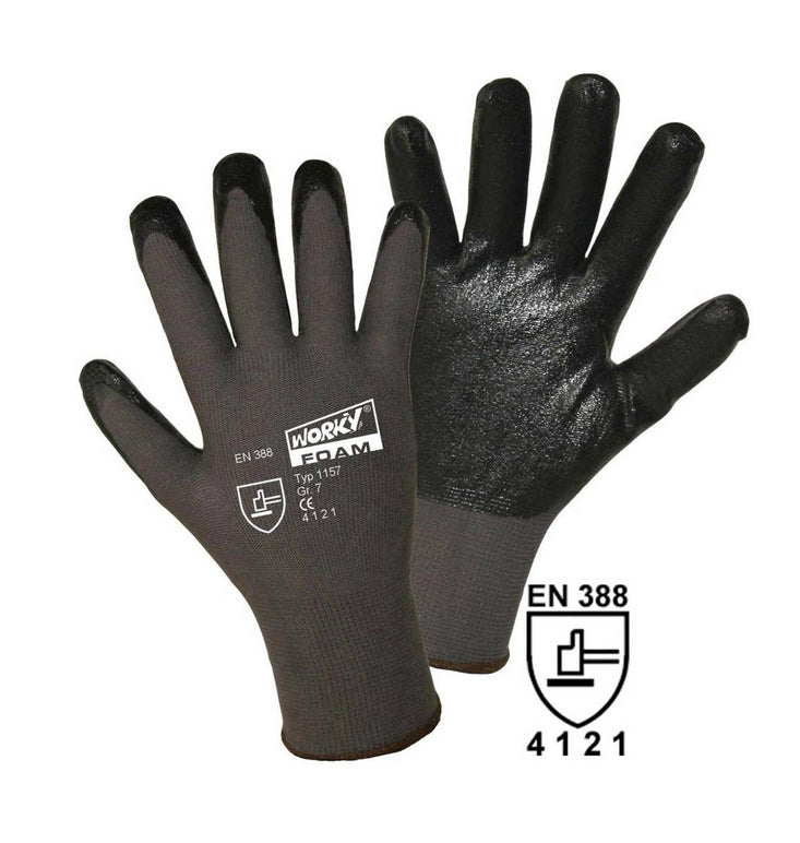 FOAM BLACK Feinstrickhandschuh aus gr. Nylon mit sw geschäumter Nitrilbeschichtung, EN 388, CAT II Größe 7 - 11