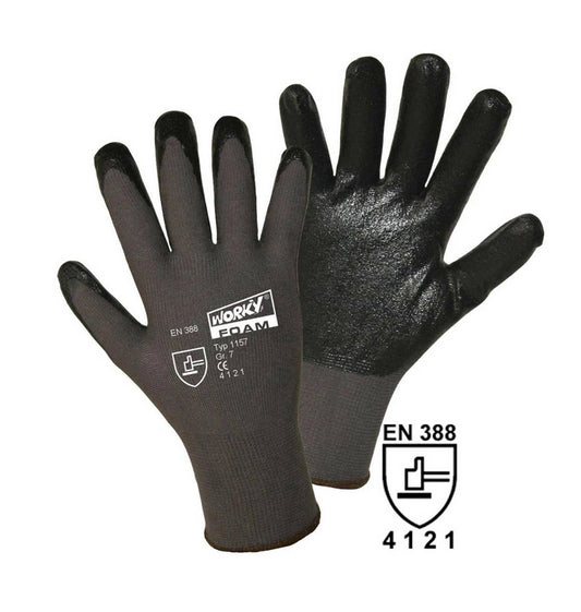 FOAM BLACK Feinstrickhandschuh aus gr. Nylon mit sw geschäumter Nitrilbeschichtung, EN 388, CAT II Größe 7 - 11