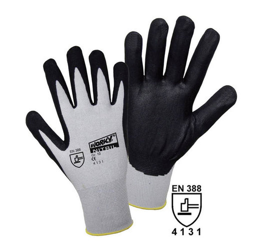 NONE STICKY Foam Feinstrickhandschuh aus gr. Nylon sw geschäumte Nitril Beschichtung, EN 388, CAT II Größe 7 - 11
