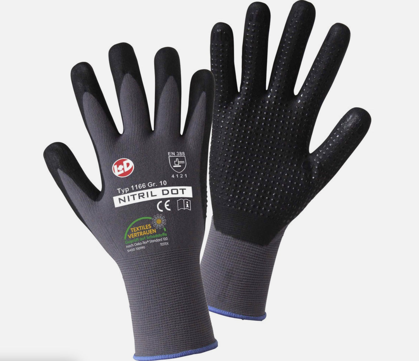 NITRIL DOT Feinstrickhandschuh grau Nylon/Elasthangem. geschäumte Nitril+Noppen Bes, EN388:2016, EN 407:2020 CAT II Größe 7