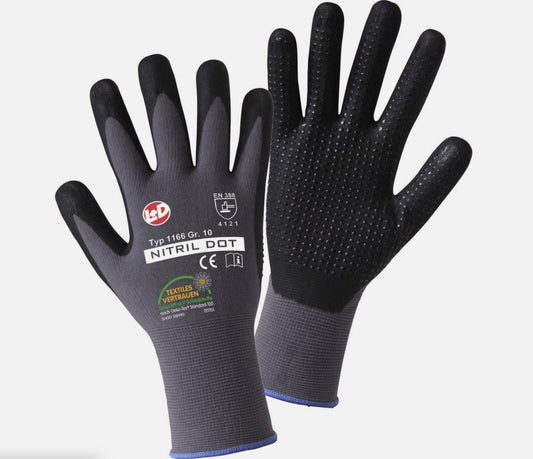 NITRIL DOT Feinstrickhandschuh grau Nylon/Elasthangem. geschäumte Nitril+Noppen Bes, EN388:2016, EN 407:2020 CAT II Größe 7
