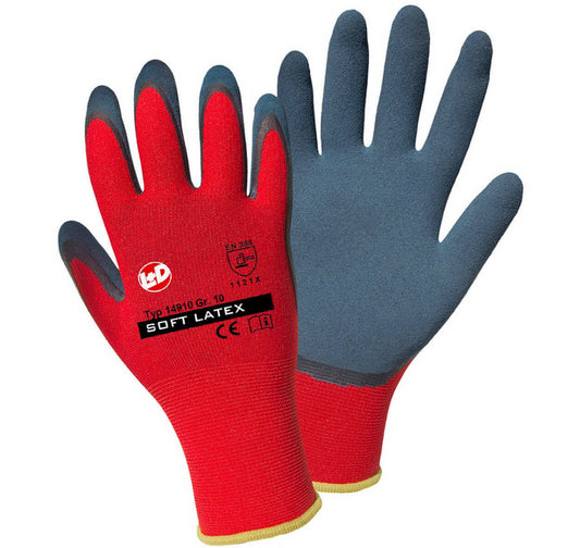 SOFT LATEX Feinstrickhandschuh mit geschäumter/gesandeter Latex-Beschichtung, Polyester/Elasthan, EN 388 CAT II Größe 7 - 11