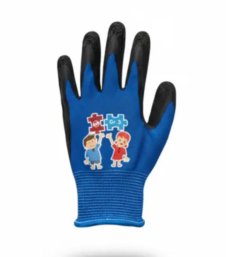 KIDDYS Kinderhandschuh aus 100 % Nylon mit schwarzer geschäumter Latexbeschichtung in  blau Größe 2 - 6