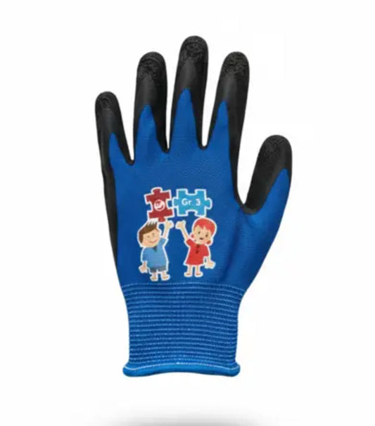 KIDDYS Kinderhandschuh aus 100 % Nylon mit schwarzer geschäumter Latexbeschichtung in  blau Größe 2 - 6