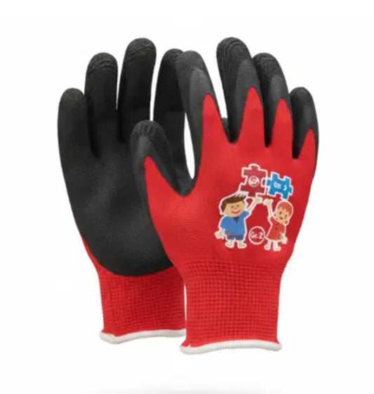 KIDDYS Kinderhandschuh aus 100 % Nylon mit schwarzer geschäumter Latexbeschichtung in rot Größe 2 - 6