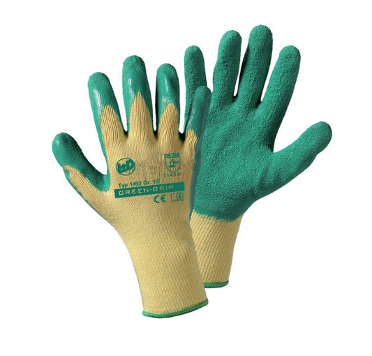 GREEN-GRIP Strickhandschuh mit grüner Latexbeschichtung 65 % Polyester/35 % Baumwolle, EN 388:2016+A1:2018, CAT II Größe 7 - 11