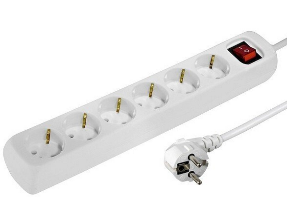 Steckerleiste 6fach mit Schalter KISI weiss 45 Grad mit 1,40m Kabel CE GS   7595628 100 Stück