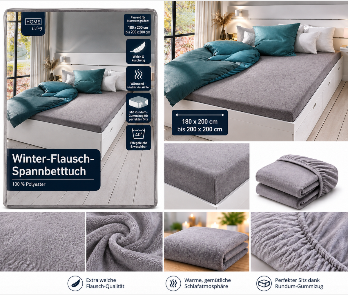 Winterflausch Spannbetttuch 180-200x200 Bild 1