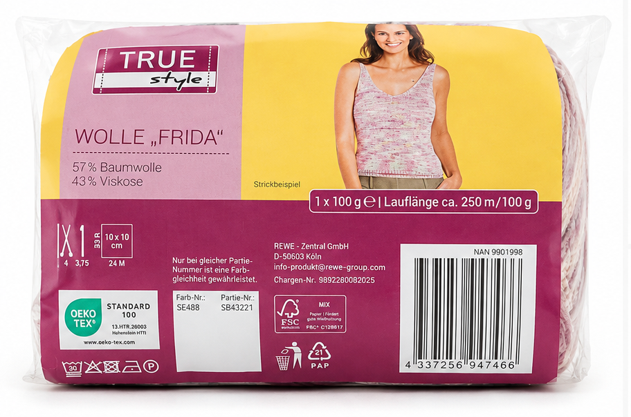 Wolle Frida 57% Baumwolle 43% Viskose 100g 250m Bild 1