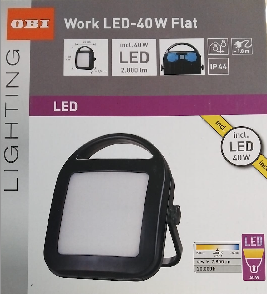 LED Baustrahler 40W mit 2xSteckdose IP44 Bild 2