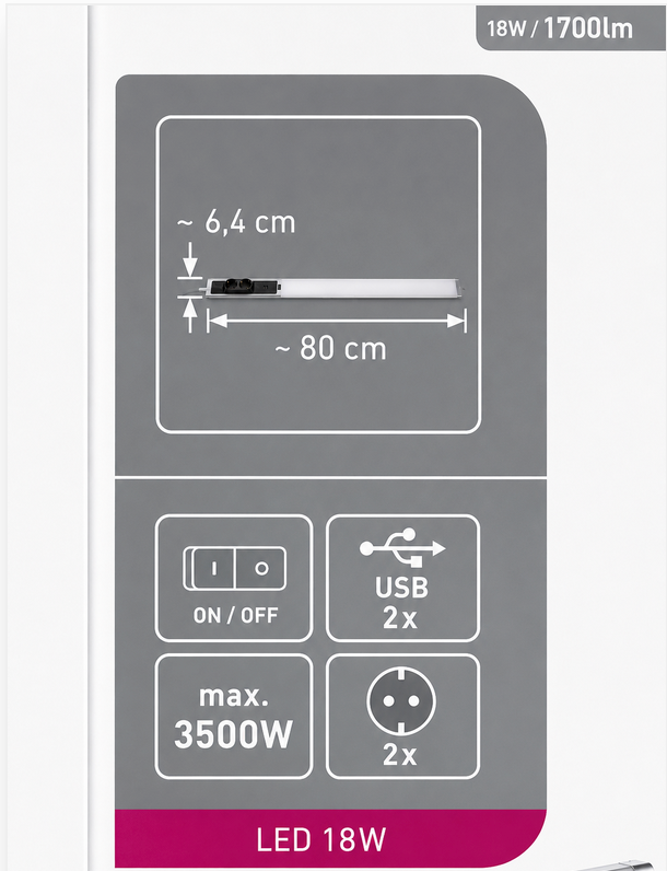 LED Lichtleiste 18 W inkl. 2x Steckdose & 2x USB Bild 4