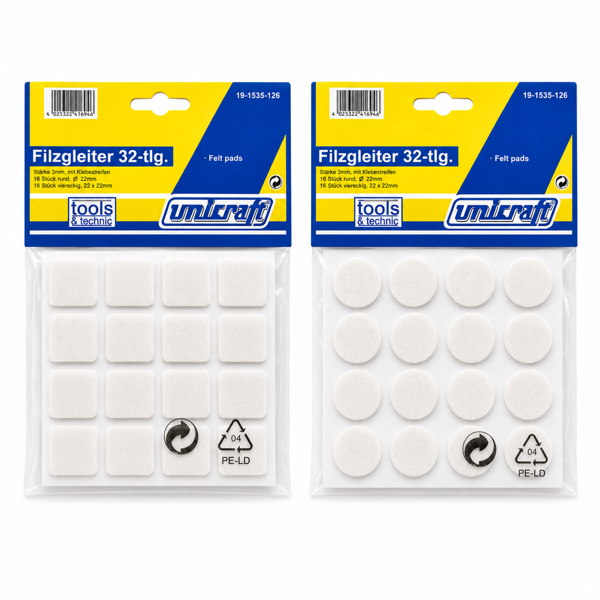Filzgleiter Sets 32 tlg. (16x eckig und 16x rund) Bild 1