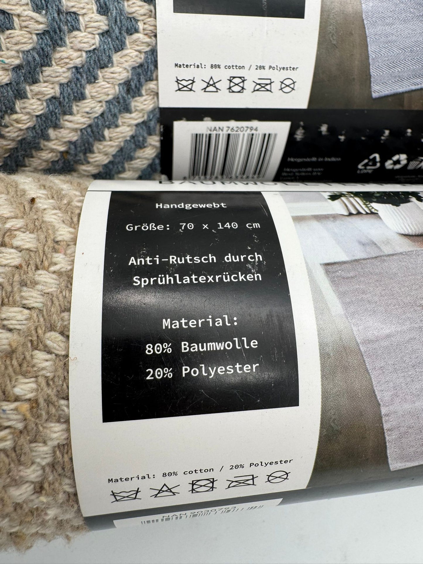 Baumwollteppich beige / grau 70x140