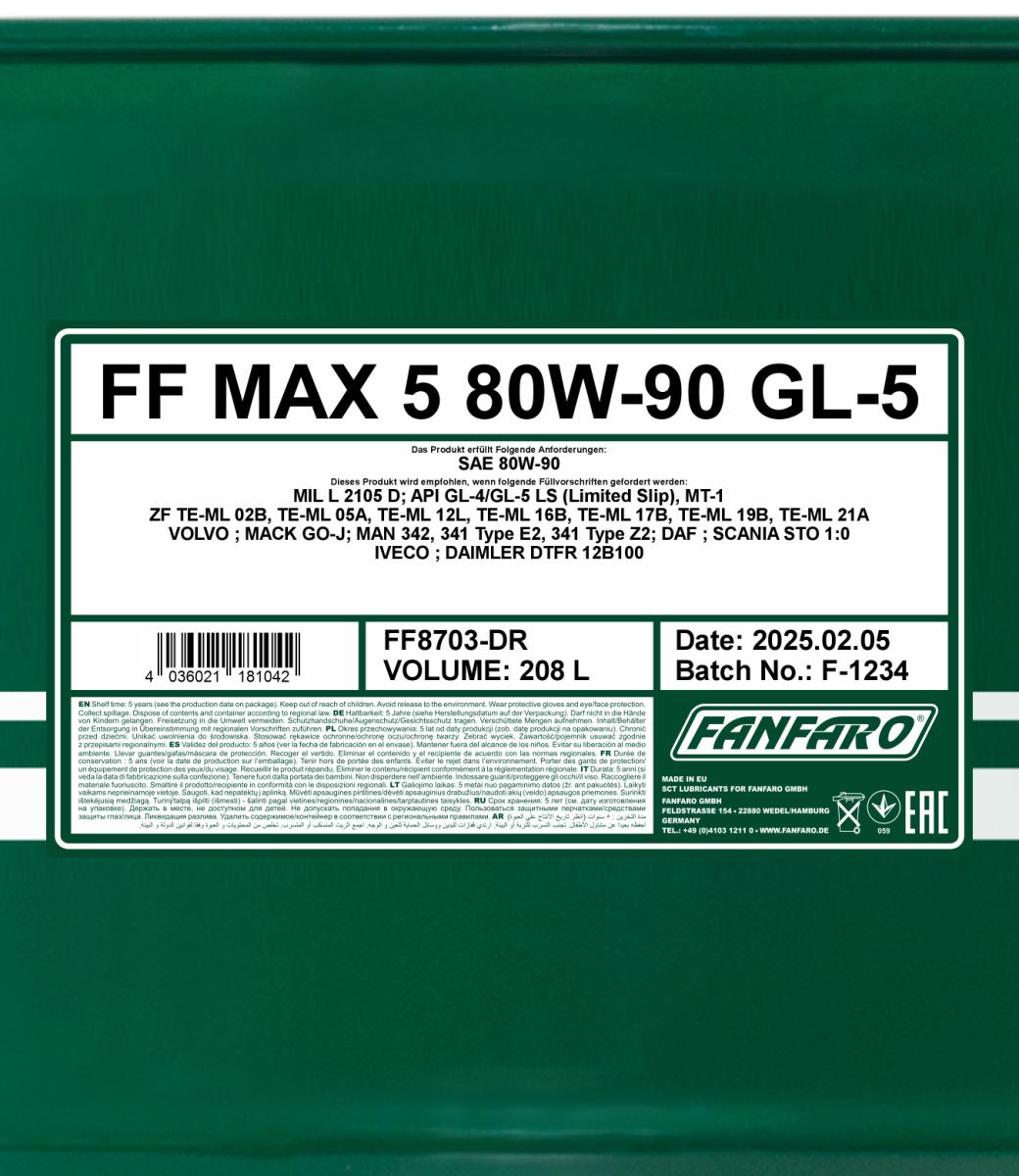 FANFARO 8703 MAX 5 80W-90 GL-5 LS 208 Liter