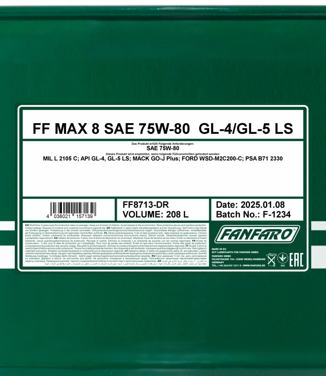 FANFARO 8713 MAX 8 SAE 75W-80 GL-4/GL-5 LS 208 Liter